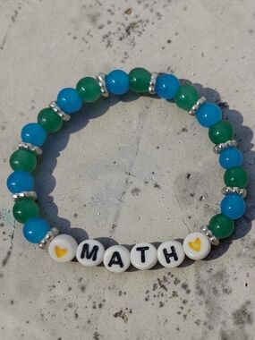 Handmade 'MATH' Beaded Stretch Bracelet in Blue & Green